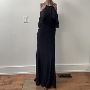 BA Nites Melanie Lyne Maxi Dress Off The Shoulder Gold Chain Neckline Black 4